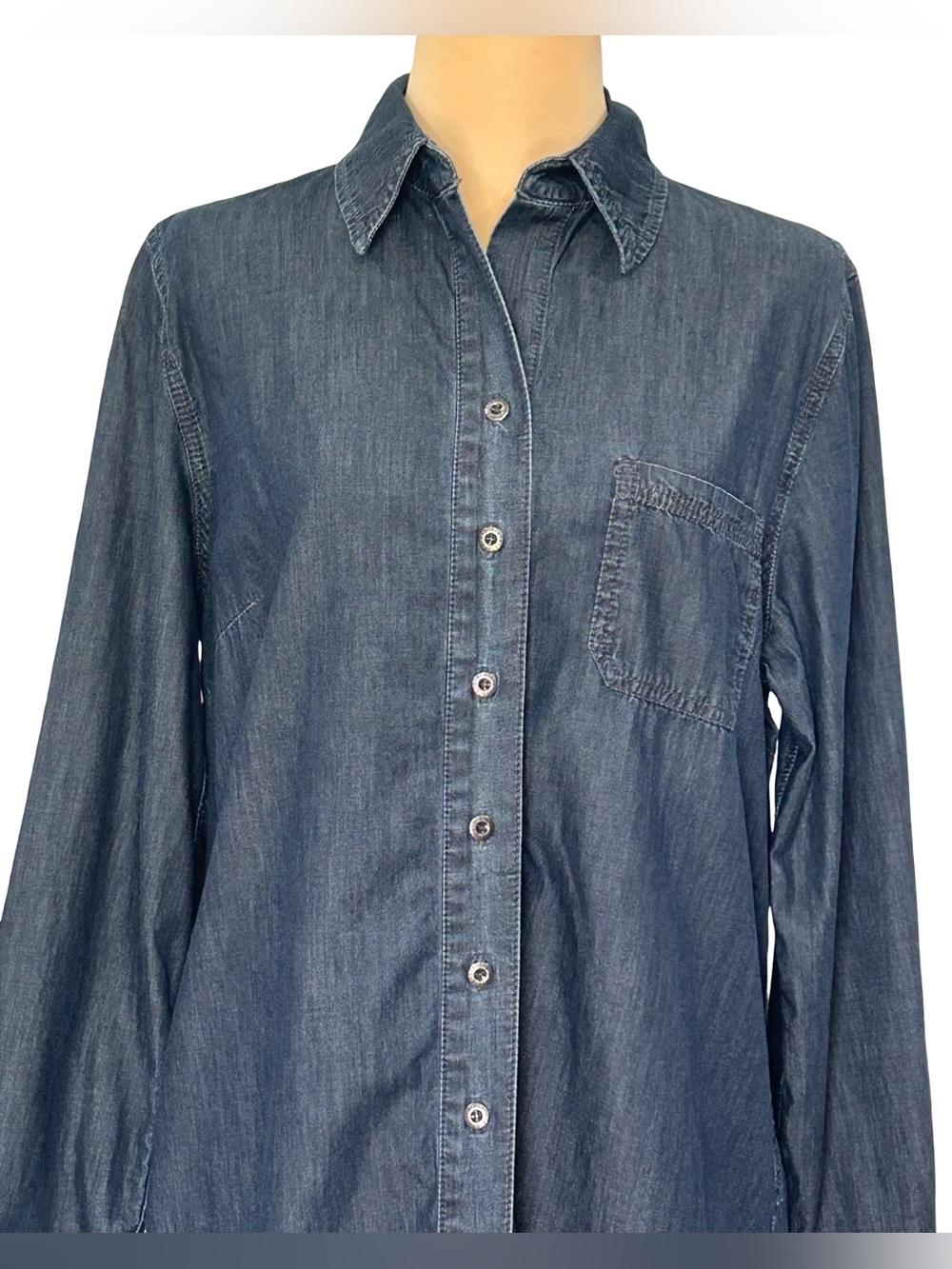 Coldwater Creek M Denim Chambray Shirt Dress Button Front Country Western Boho - Picture 3 of 9